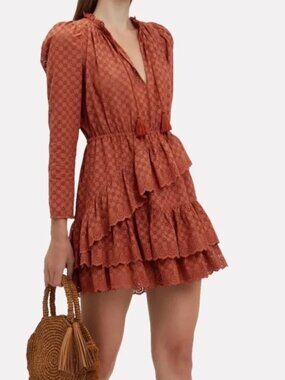 ULLA JOHNSON Umber Red Josette Broderie Anglaise Eyelet Cotton Dress. Size 4
